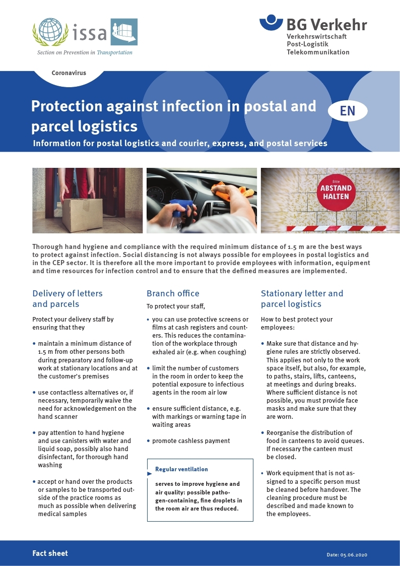 [BG Verkehr] Protection against infection in postal and parcel logistics