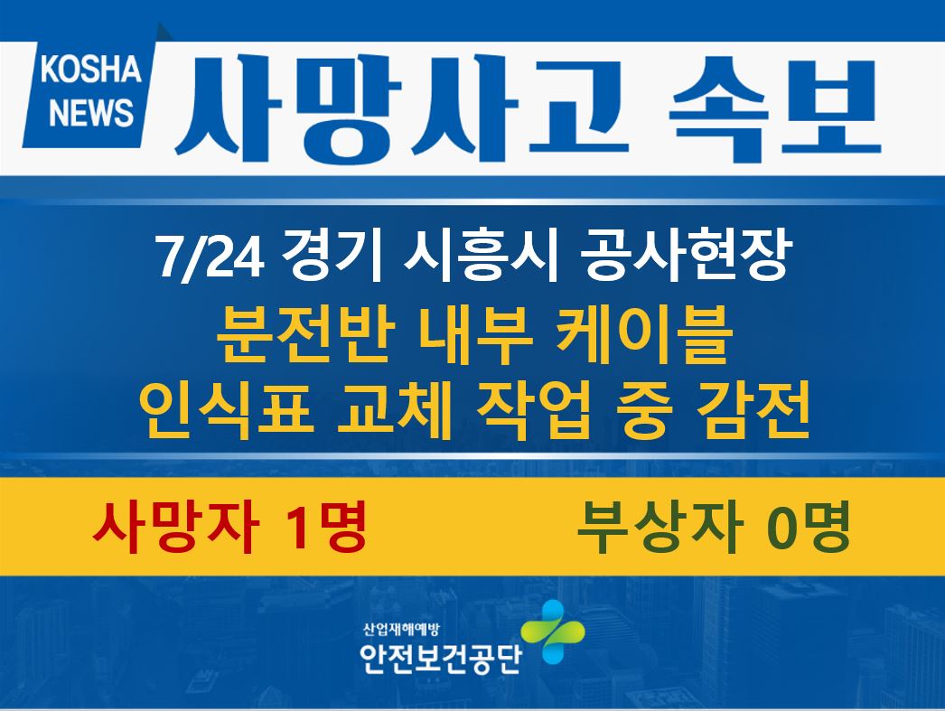 [7/24, 경기 시흥시] 분전반 케이블 인식표 교체 작업 중 감전